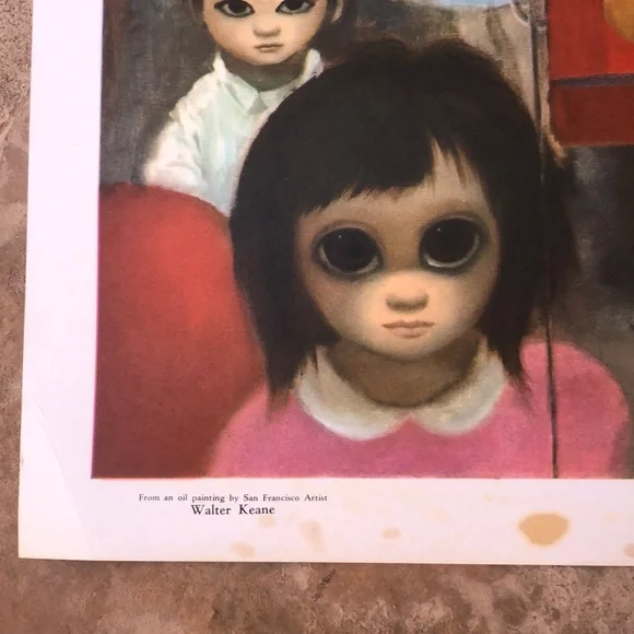 1963 Vintage Keane Print Big Eyes Sunday In Chinatown Midcentury Lithograph - Picture 2 of 9